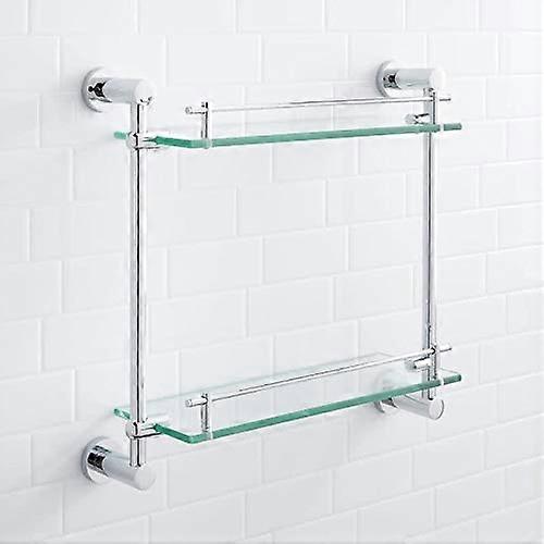 1 Two-Tier Glass Shelf Chrome Bathroom Storage Shelf 17 Inches