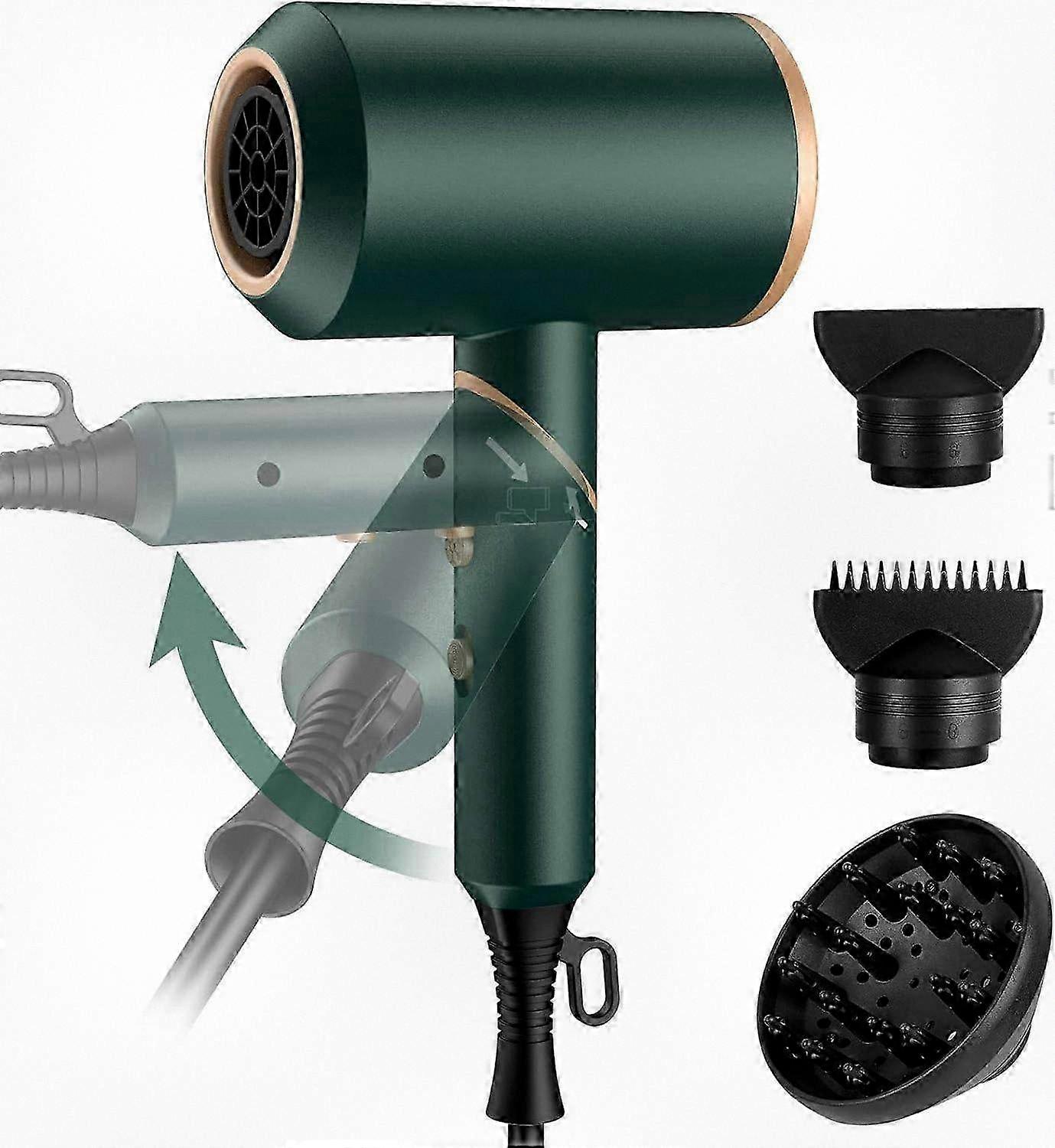 Compact Foldable Travel Hair Dryer 2000W, Lightweight Ionic Blow Dryer with 2 Attachments and Diffuser