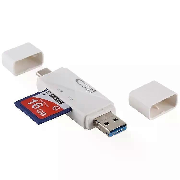 USB-C Card Reader-SD/TF/Micro USB to USB 3.0,White by White
