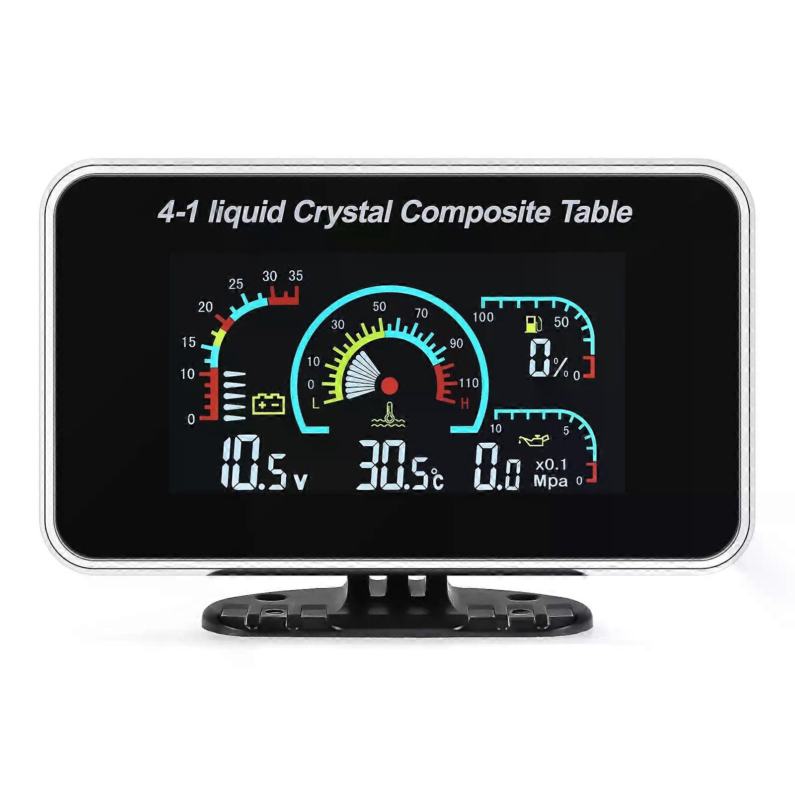 4 ב 1 מד דיגיטלי LCD משאית משאית שמן מד מתח מד טמפרטורת מים עם חיישן מפלס דלק טמפרטורה 10 מ"מ 12V/24V