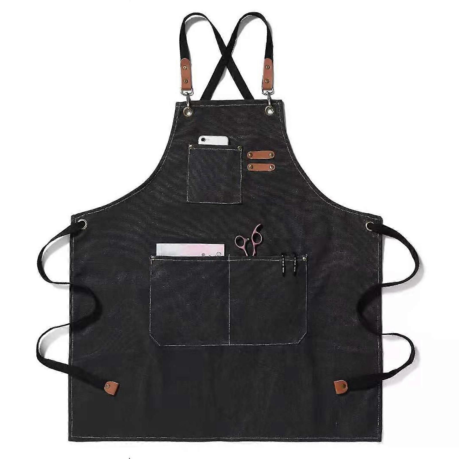 Canvas Apron with Pockets for Kitchen & BBQ | Adjustable Cross-Back Straps | Durable Cotton Chef Apron