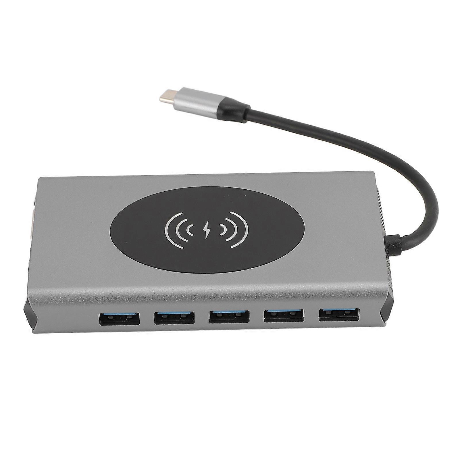 13 in 1 Type C Hub 5Gbps USB3.0 HD Multimedia Interface VGA RJ45 15W Wireless Charging Laptop Docking Station