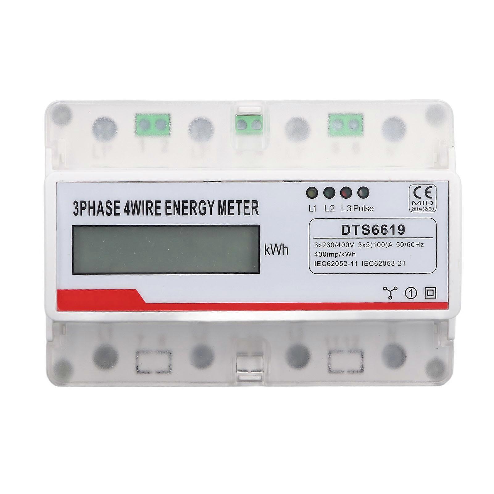 7P Energy 3 Phase 4 Wire LCD Display KWH Monitor 35mm Rail Mount Electricity Meter 230 400V 5(100)A