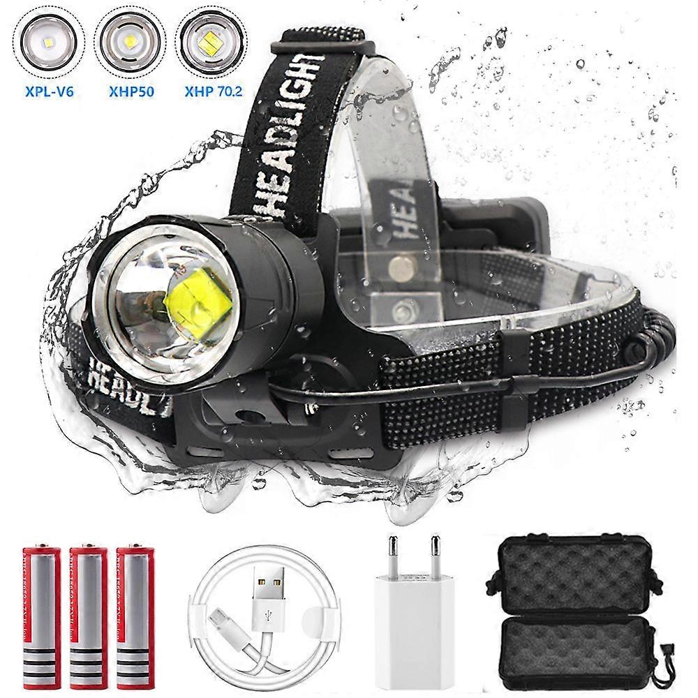 Xhp-70.2 Led Headlamp, Zoom Function, Strong Light, Usb, 18650 Battery, Great For Fishing Or Camping, 7000 Lumens