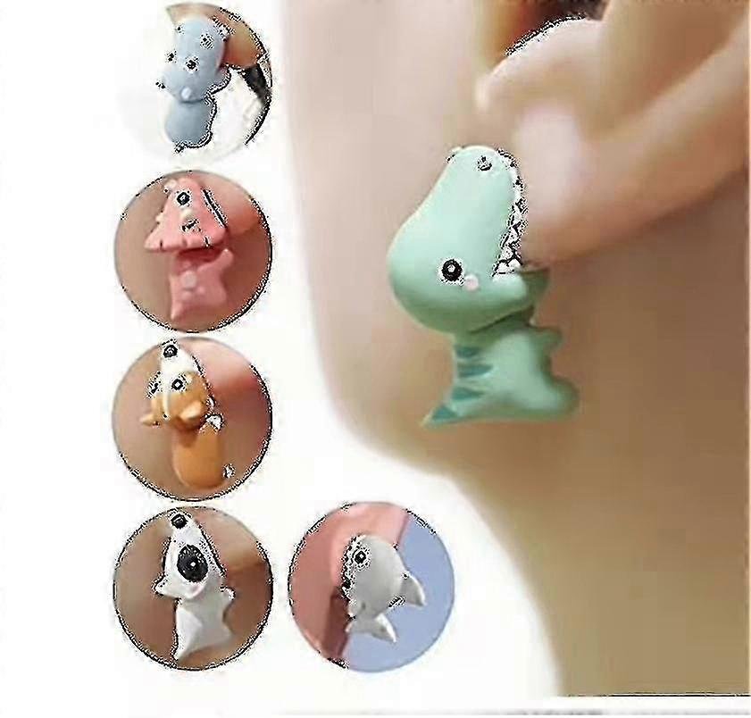 3 Pairs 3D Clay Animal Earrings Dinosaur Bite Design