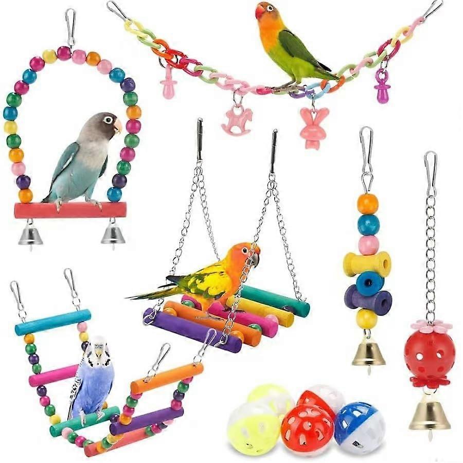 Bird Toy Set for Parrots, Nibbling and Pulling Ladder Swing, Colorful Bird Supplies for Boredom Relief