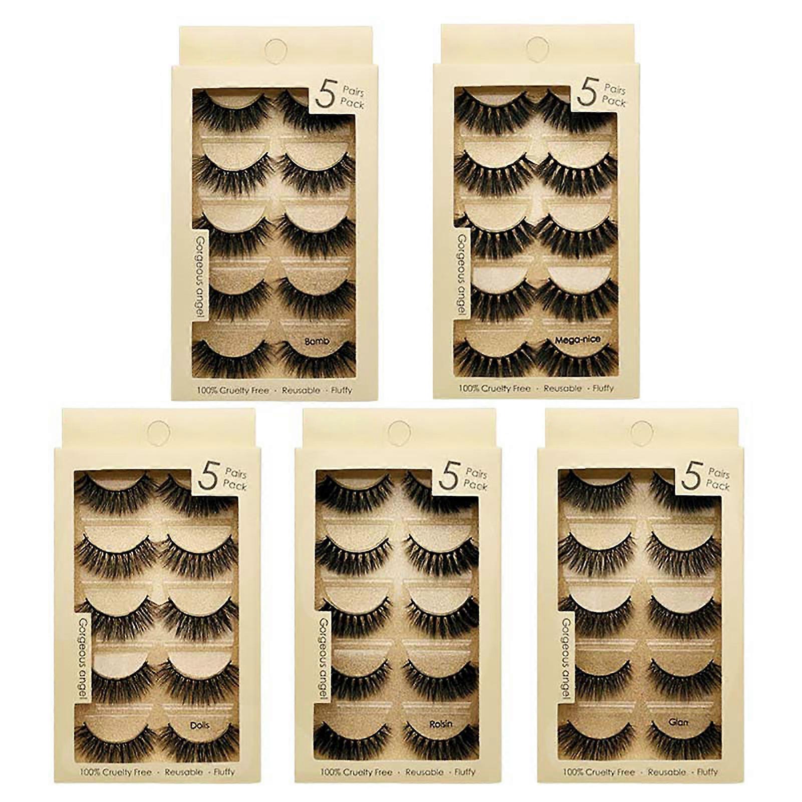 5 Pair False Eyelash Slender Soft Cotton Thread Stem 3D Mink Fake Eyelashes for Makeup