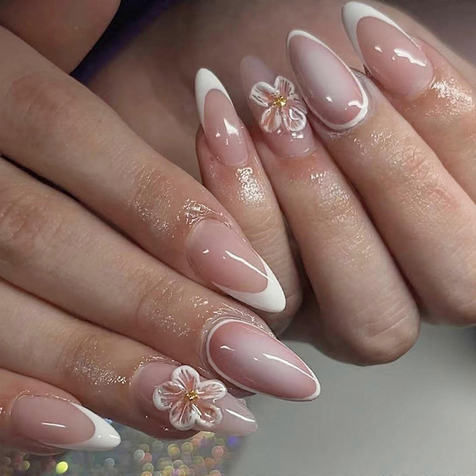 アーモンドネイルのヒントフェイクネイルグルーオンネイルスティックオンネイルプレスオンネイル人工偽ネイルレディースと女の子のギフト