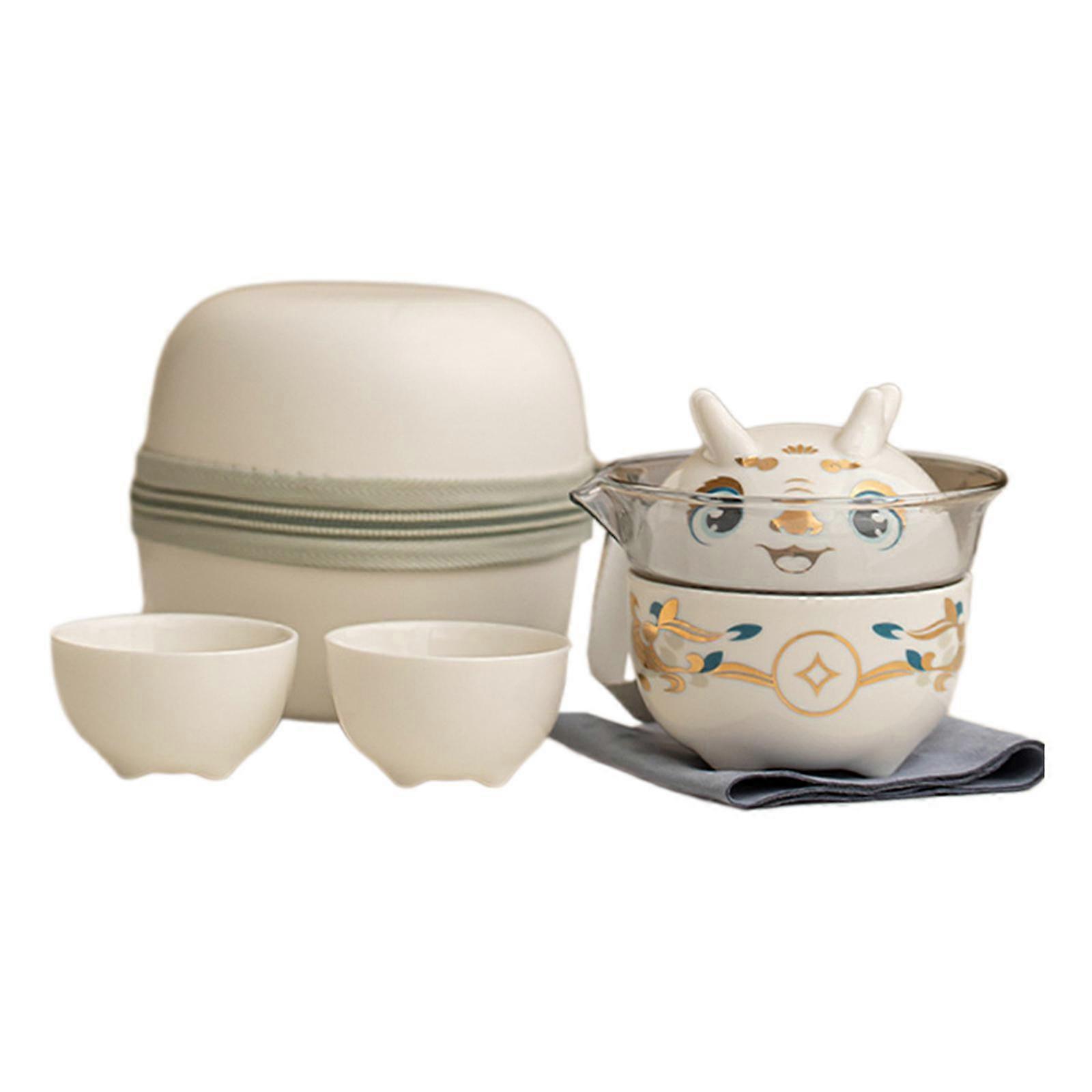 Ceramic Teapot Set Portable Tea Set Storage Case Reusable Porcelain Teacup with