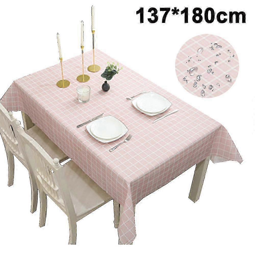 Waterproof and Oil-Proof Checkered PVC Square Tablecloth, Durable and Wipeable Table Covers for Various Table Sizes (137*180 cm Pink)