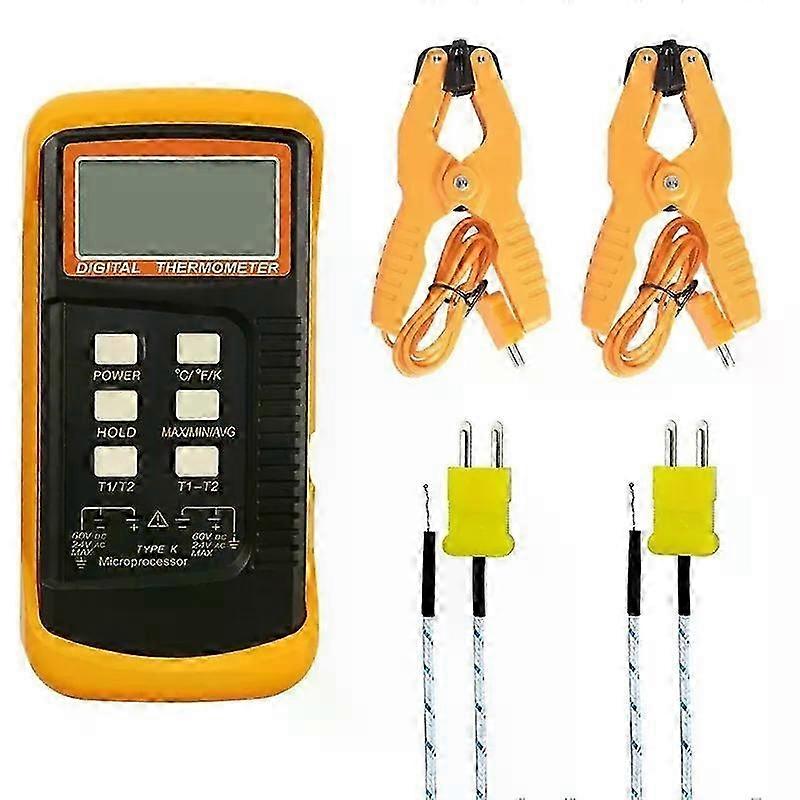 Digital K Type Thermometer Thermometer Sensor Probes 2 Thermometer Pipe Clamp And 2 Sensor Probes