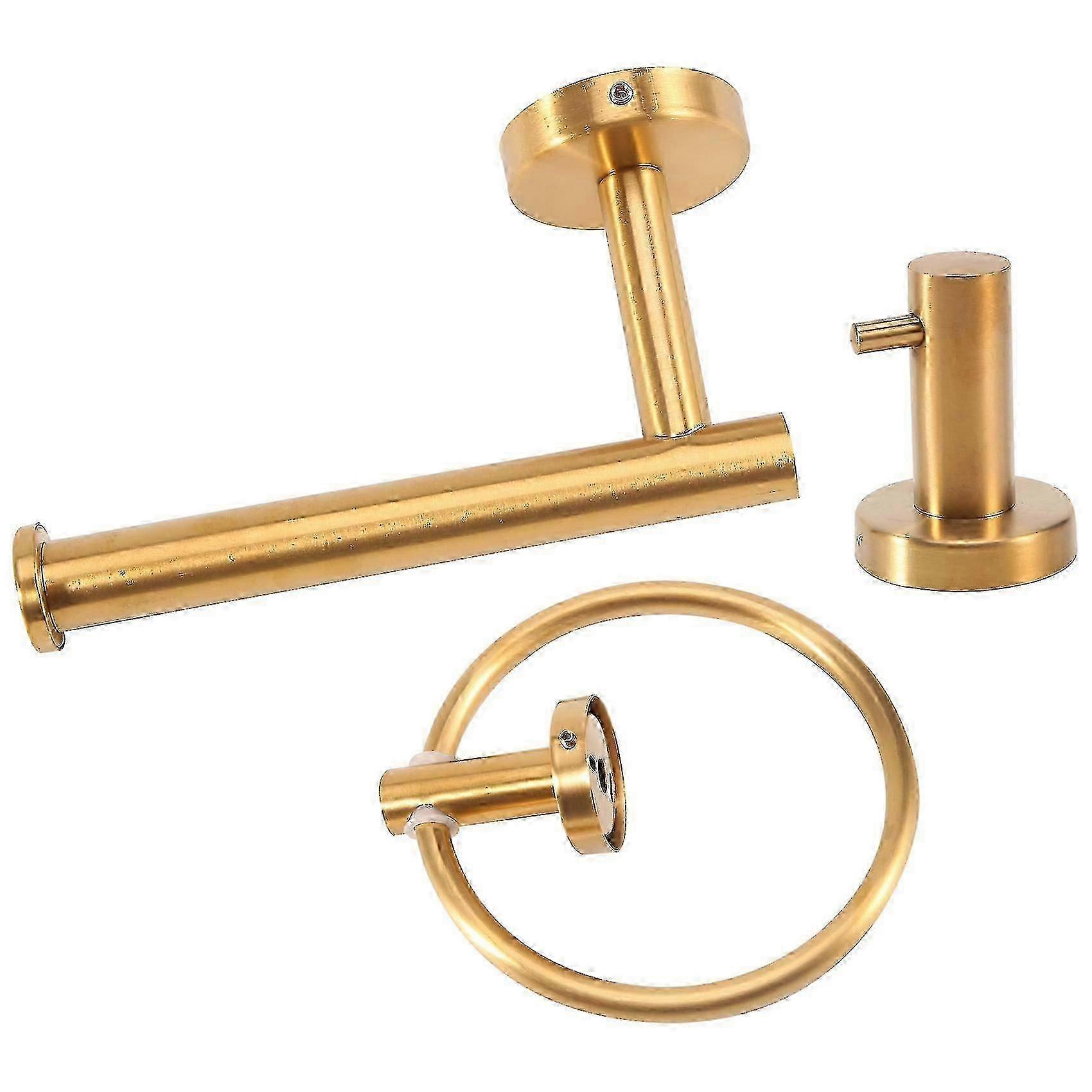 Gold Brushed 3-Piece Bathroom Set with Towel Ring