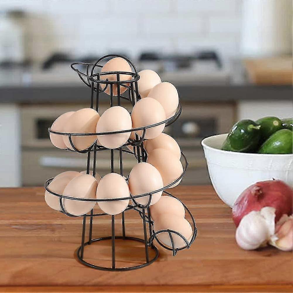Spiral Egg Holder for Kitchen - 18 Egg Storage Rack, Black Shelf