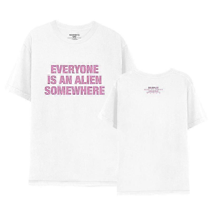 EVERYONE IS AN ALIEN SOMEWHEREプリントTシャツ、コールドプレイワードツアーTシャツ