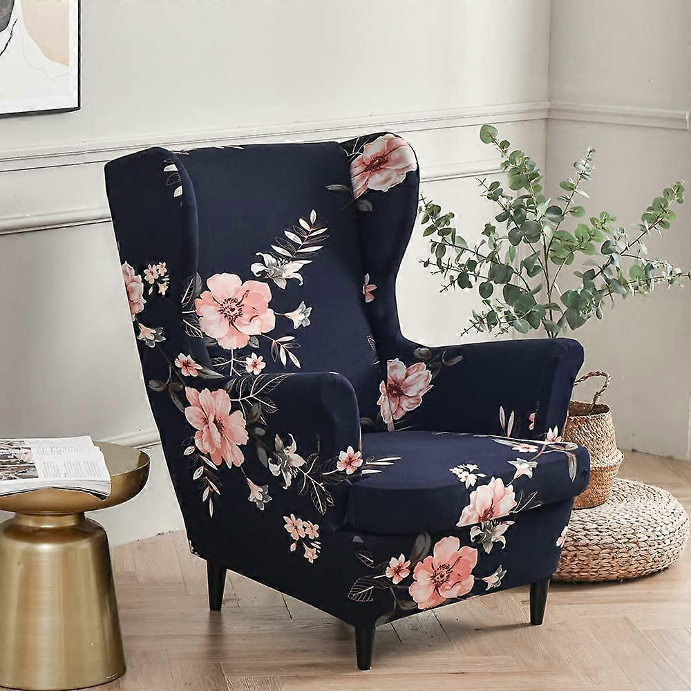 2part printed cover for a wing chair Superstretch modern pattern with elastic underside (9)