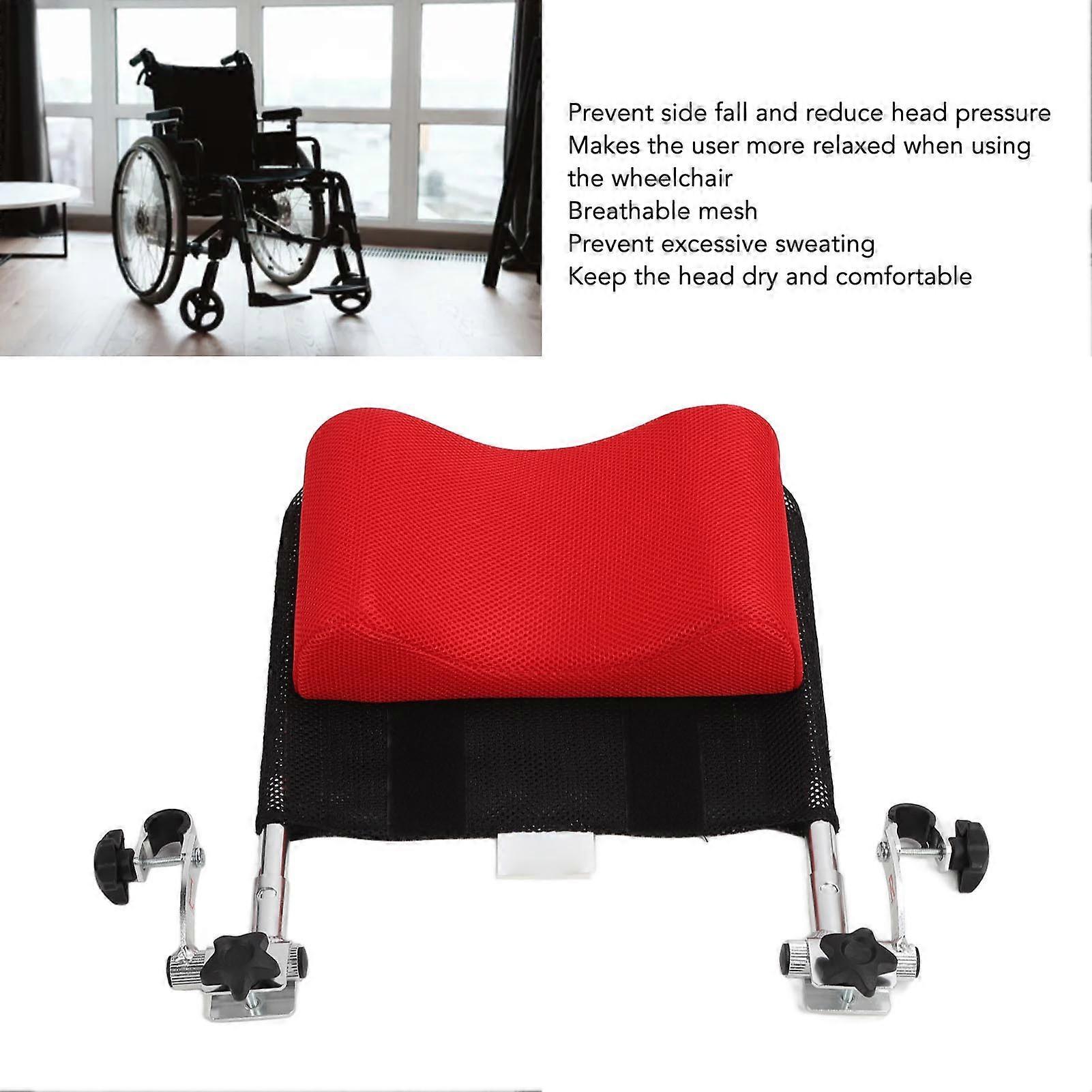 Wheelchair Headrest, Breathable Neck Support, Adjustable Height, Aluminum Alloy, Straight Head Pillow, Red