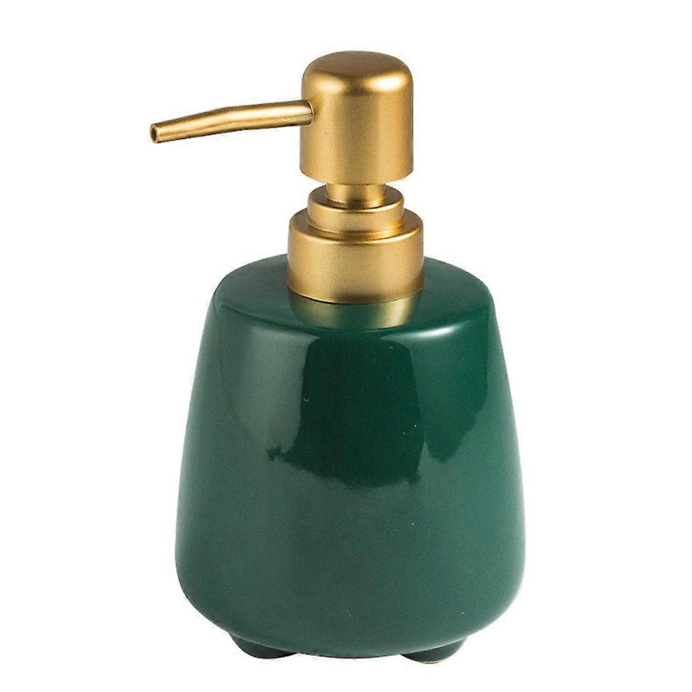 Ceramic Pump Dispenser Refillable Hand Lotion Bottle Green 14.5x10cm Liquid Storage 1Pack