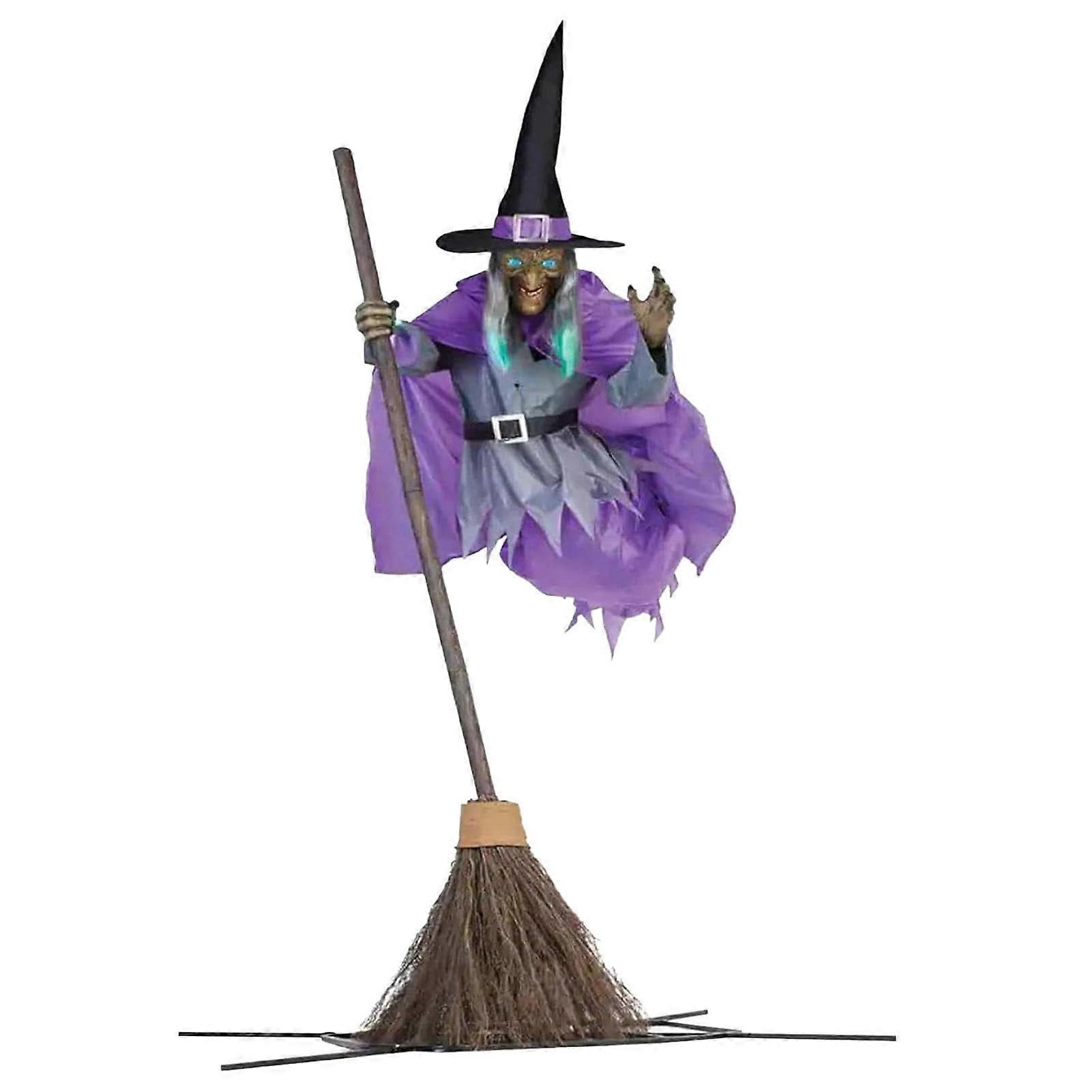 Flying Witch Halloween Decoration on Broom Animated with Sounds and Lights