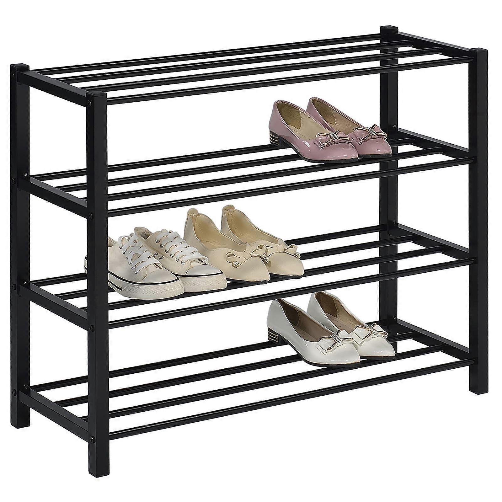 Navan Shoe Rack Metal Black 4-Shelf Shoe Bench Space-Saving Cabinet For Open Shoe Rack