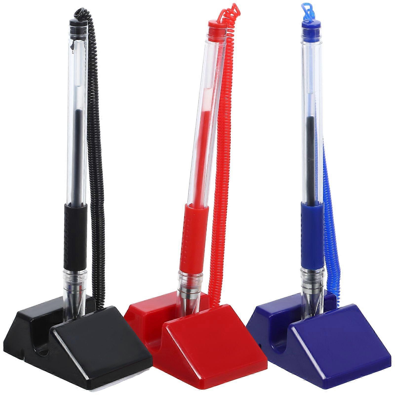 3Pcs Desktop Gel Ink Pen Security Pen with Stand Reception Desk Counter Pens