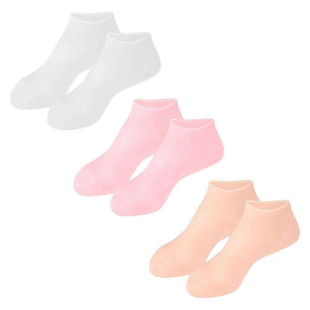 Moisturizing Gel Socks Pack of 3 Stretchy Elastic Foot Care Socks for Cracked Heels Daily Use Pink White Skin Tone Breathable Design