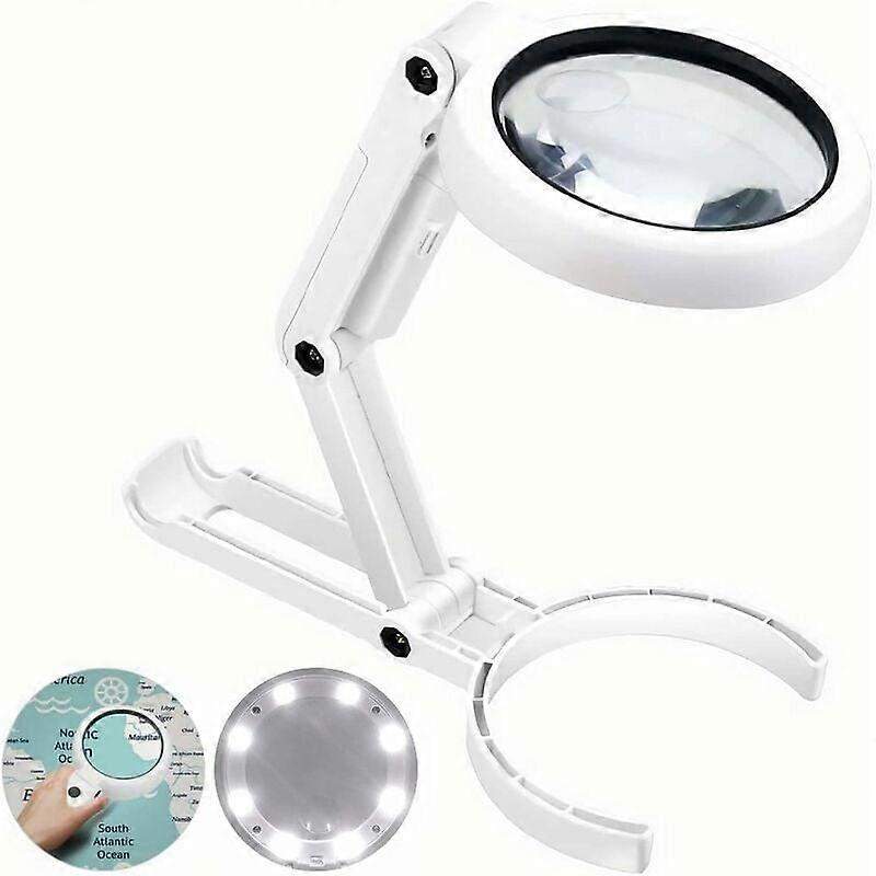 Illuminated Handheld Stand Magnifier, 5X 11X Table Magnifier with Folding Stand, Reading Glass, Table Magnifier with 8 LED