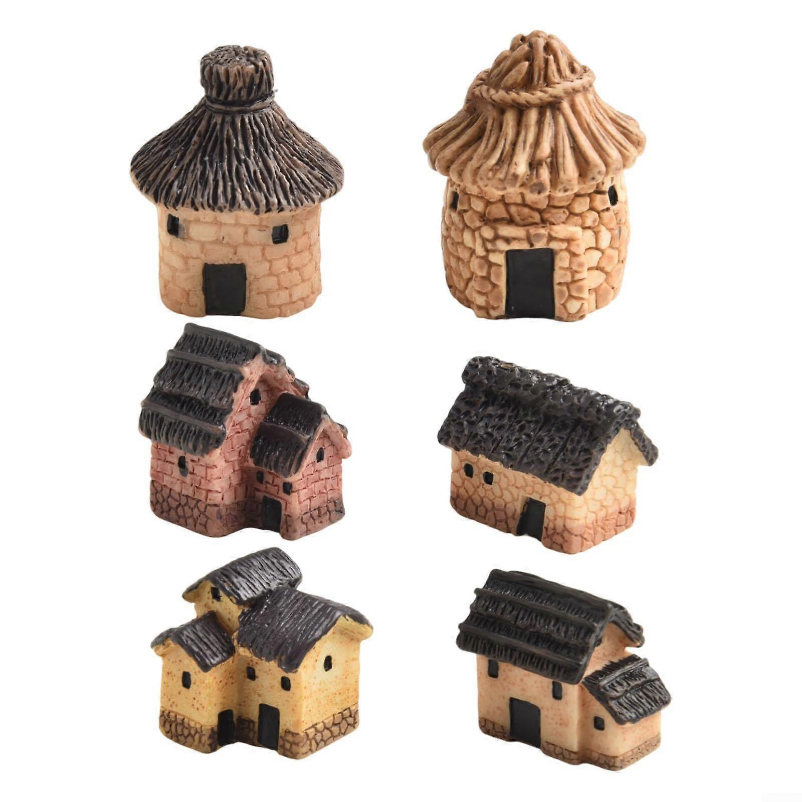 Miniature Huts Set of 6 for Crafting Unique Fairy Gardens and Decorative Displays in Colorful Designs