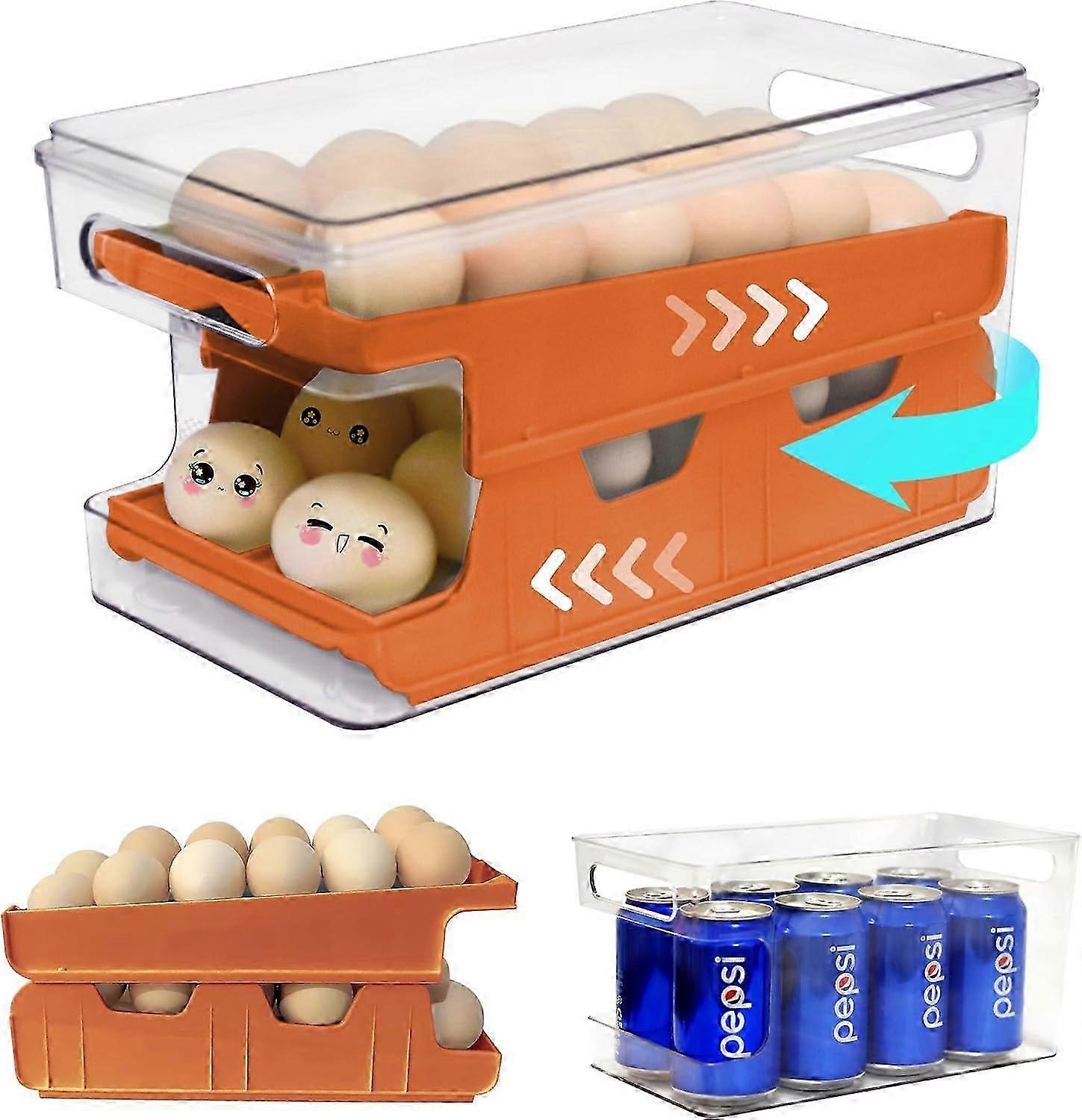 Rolling egg holder refrigerator automatic 24 count dispenser organizer