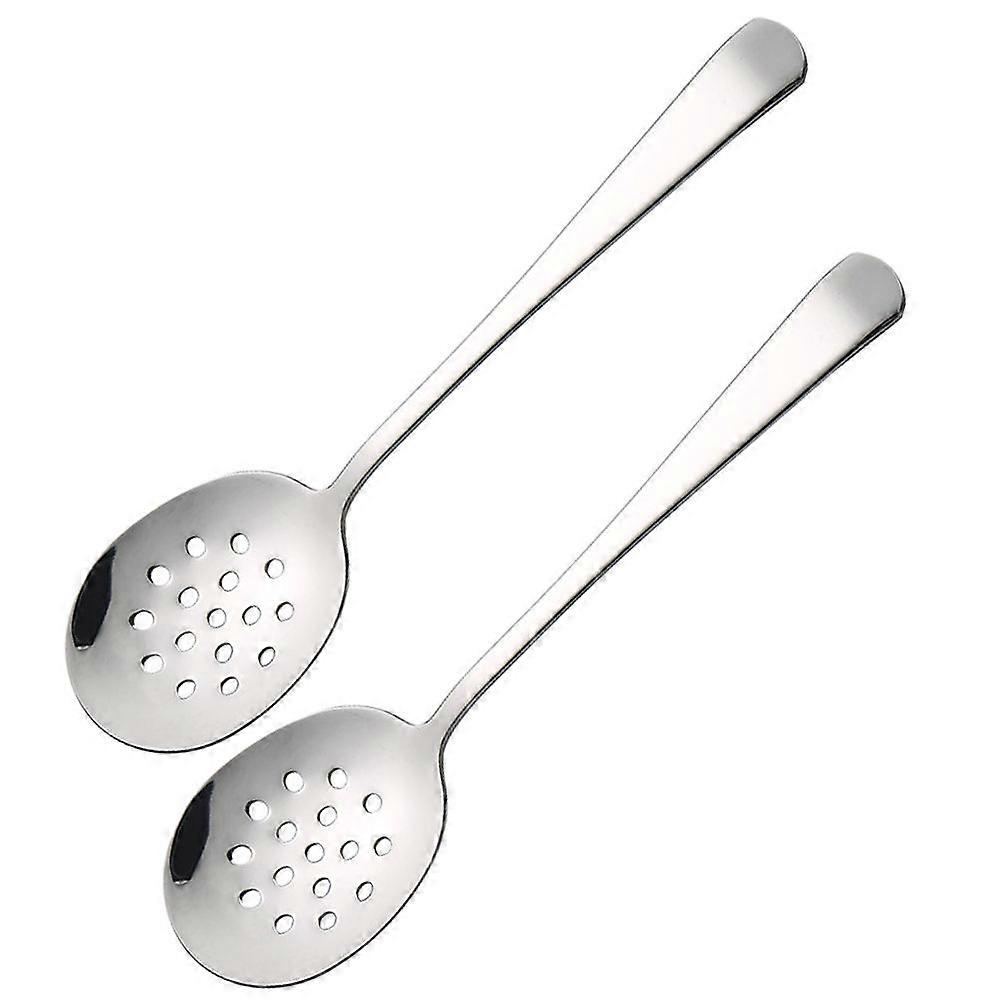Buffet Serving Spoons Multi-Functional Slotted Spoon Restaurants Silver 24.5X6.5CM Easy to Clean 2Pcs