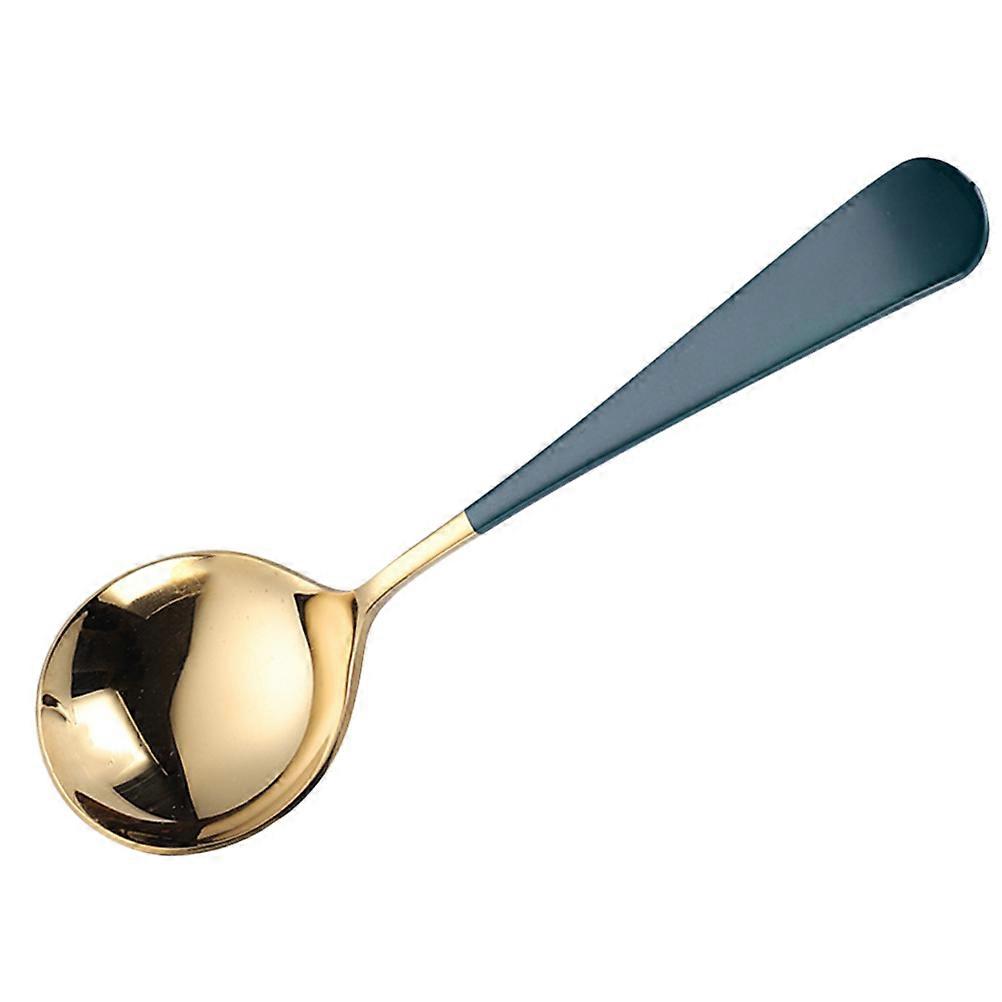 Soup Serving Spoons 304 Stainless Steel Green with Golden Round Modern Design for Office Use 3Pcs