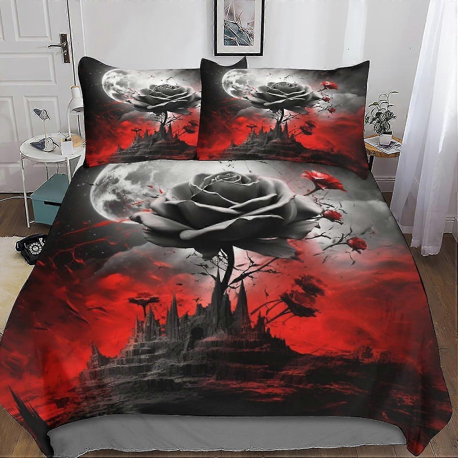 Conjunto de Capa de Edredom Rosa Chama Suave de 3 Peças, Adequado para Várias Marcas, Com Capa de Colcha com Zíper & Fronhas