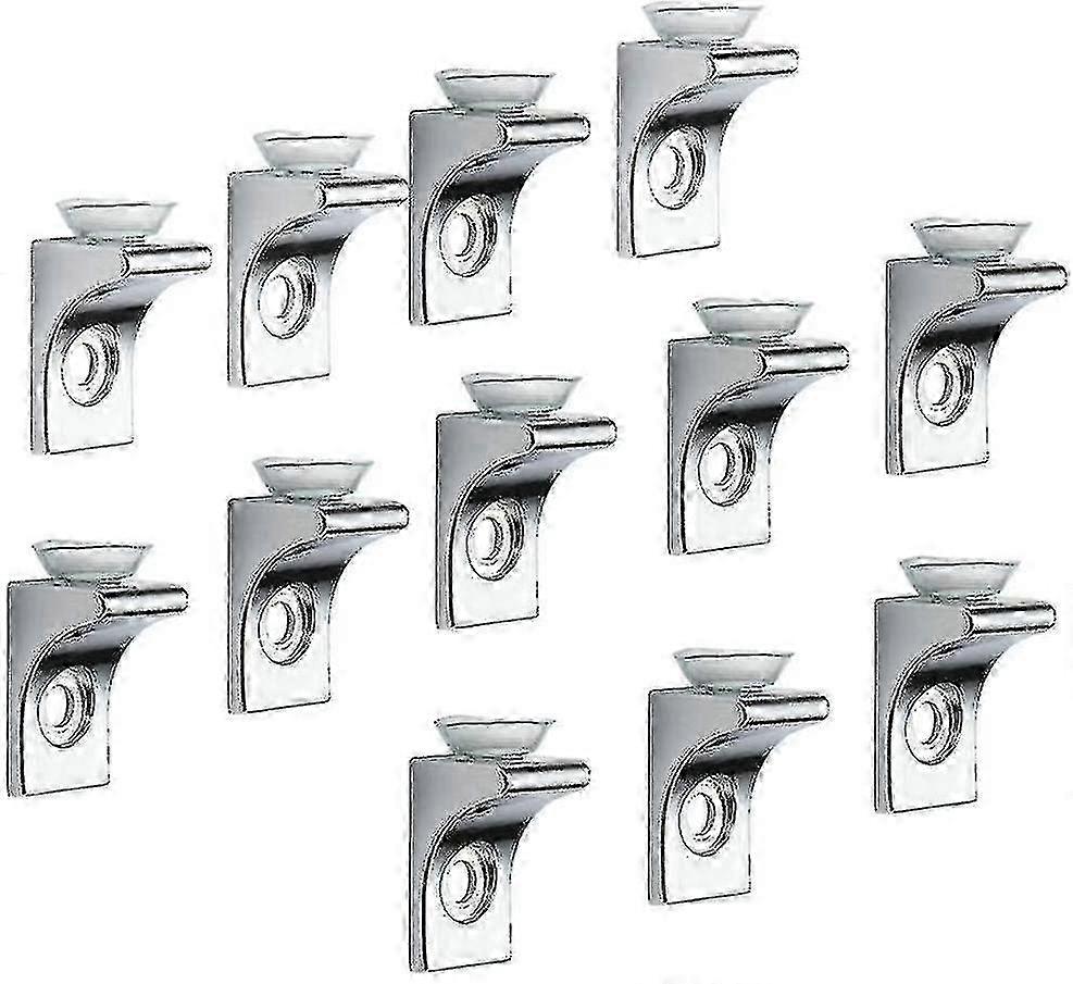 Glass Shelf Bracket, 12 Pcs Zinc Alloy Polished Chrome Right Angle Shelf Support Clips with Suction Cups