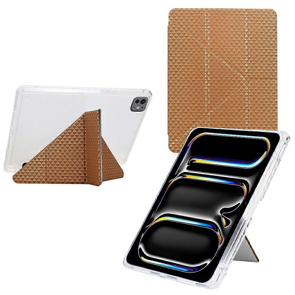 Compatible For iPad Pro 11 (2024) Case Y-Fold Stand Pyramid-Patterned Leather + Clear Acrylic Tablet Cover with Pencil Holder