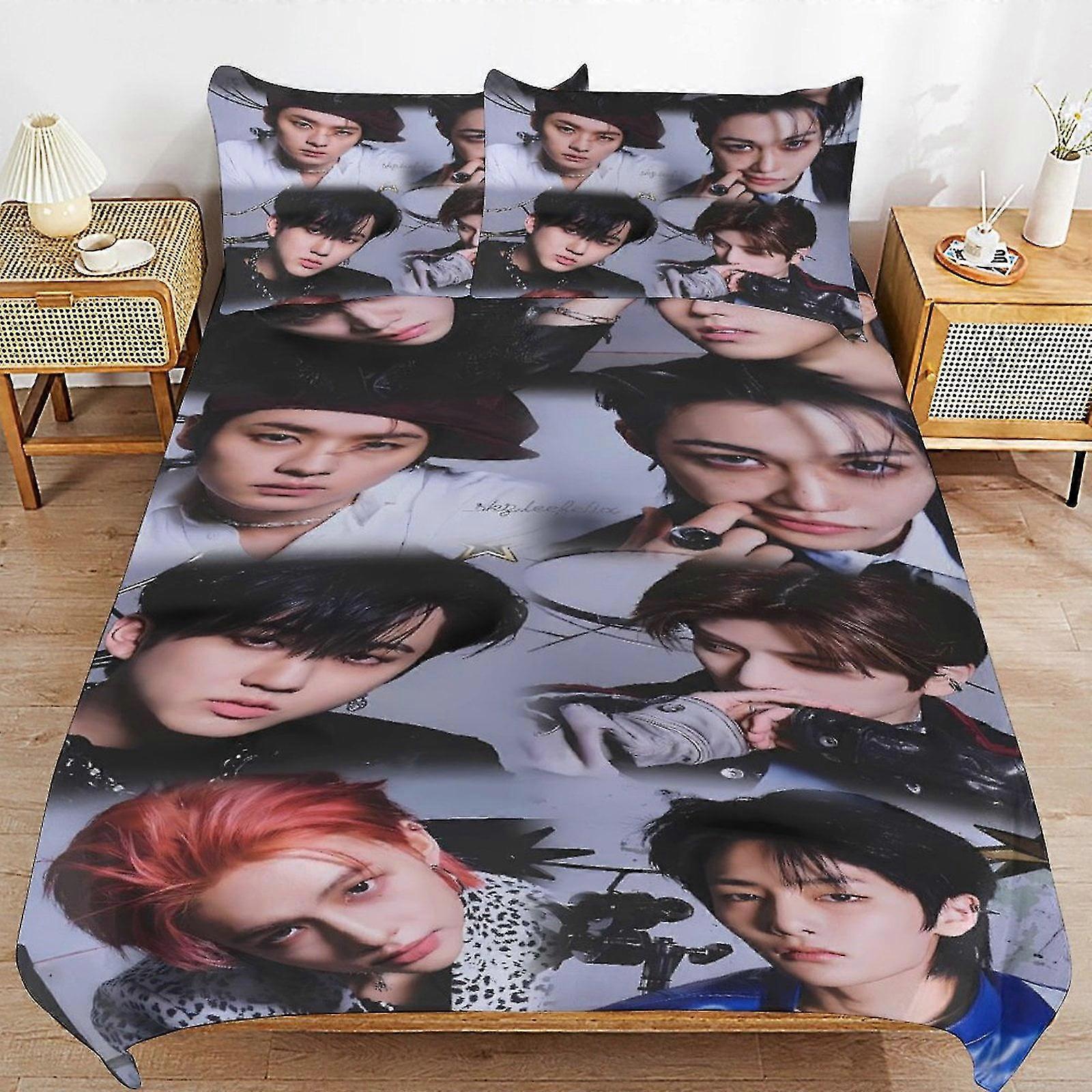 Conjunto de cama de microfibra estilo infantil Kpop Stray impresso em 3D Conjunto de edredom leve de 3 peças com capa de edredom e fronhas para meninos