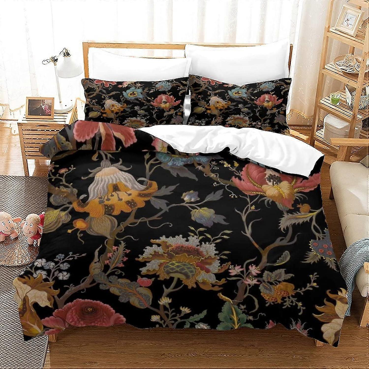 Floral Pattern 3D Print Duvet Cover Set Lightweight Microfiber Bedding Set for Adults