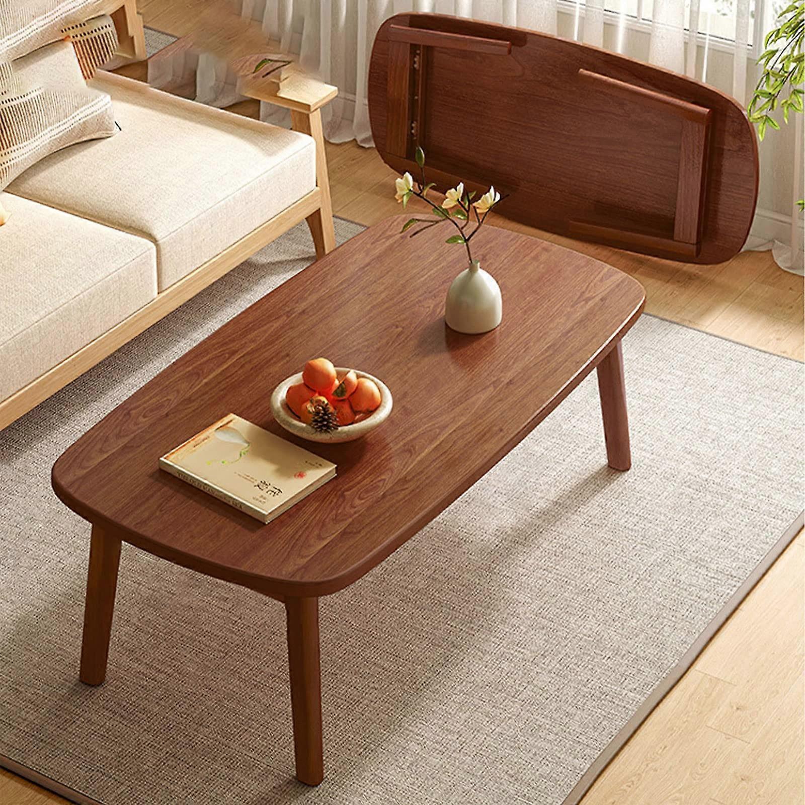 Folding Wooden Coffee Table for Living Room, Sofa Side Table with Solid Wood Legs (Walnut) Ref: 2165