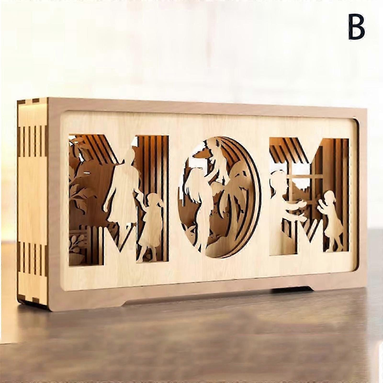 Ahşap Aile Dekorasyonu, Sanat Duvar Ev Dekorasyonu Çok Katmanlı Ayakta Şekil Oyma, Anne ve Kız, Anne ve Oğul, Baba ve Oğul Anneler Günü İçin