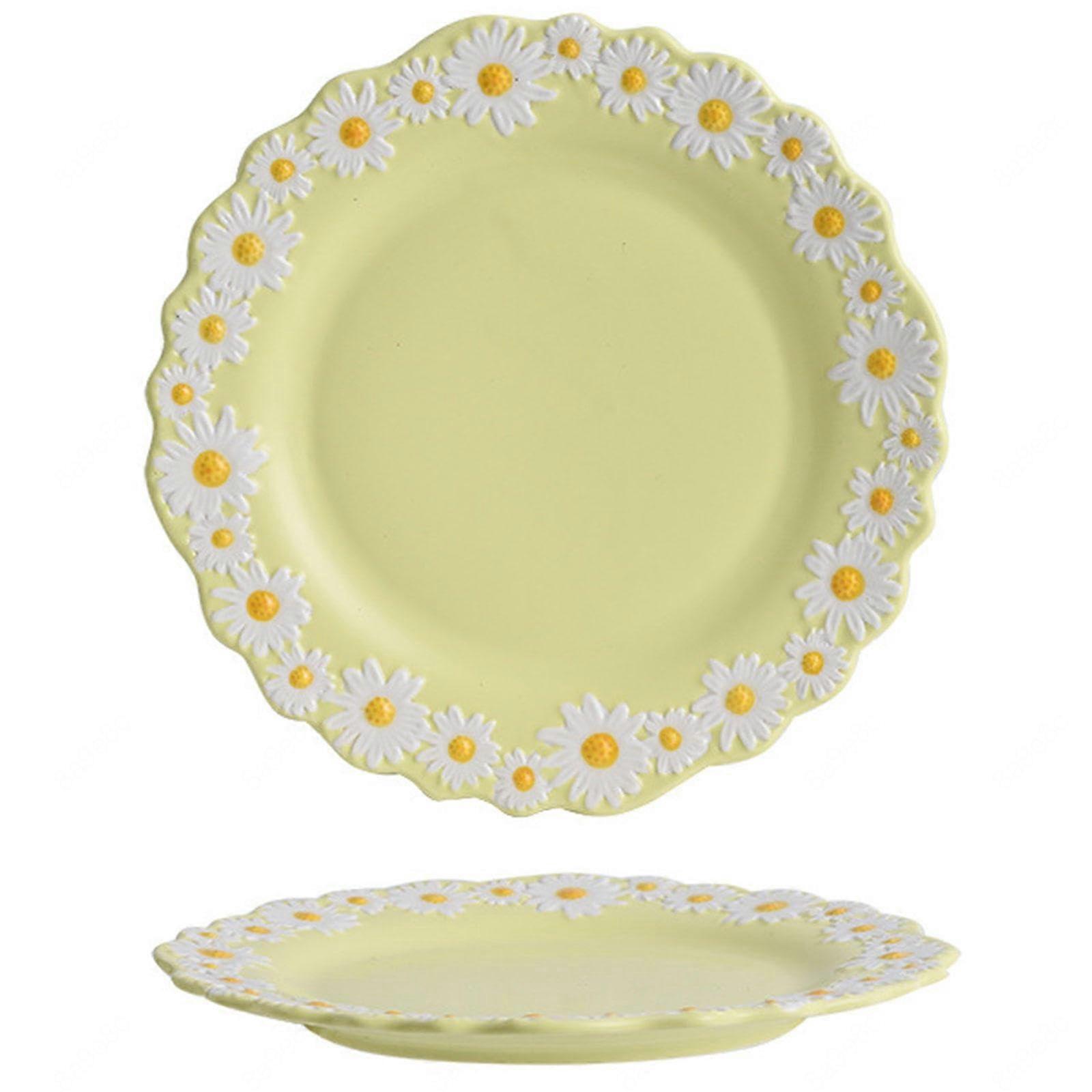Ceramic Dinner Plate Set, 2 Pieces, Embossed Edge for Salad, Dessert, Appetizer, Green, 10 inches