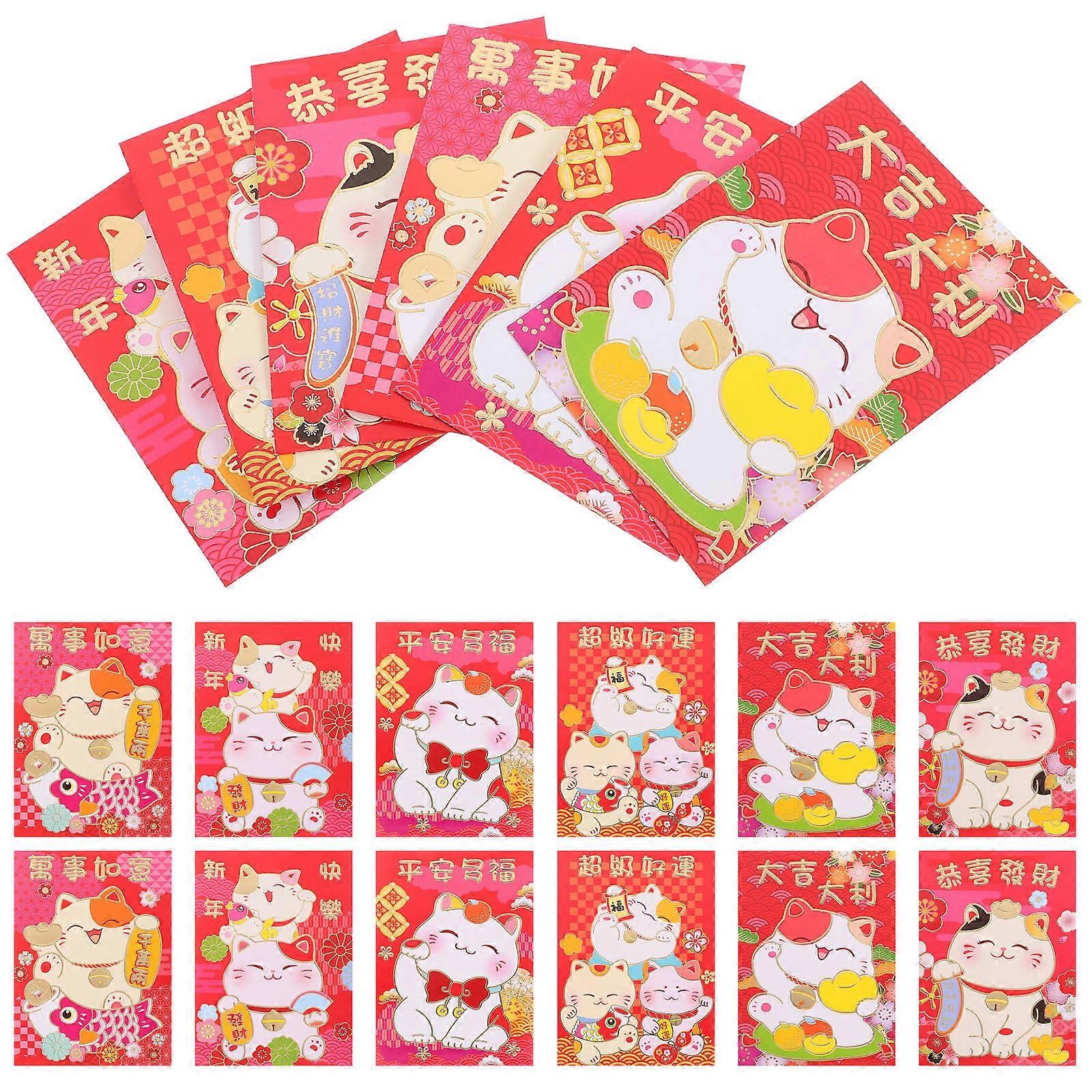 Spring Festival Red Packet Traditional Chinese Style Blessings Sharing Rectangular Red 36Pcs