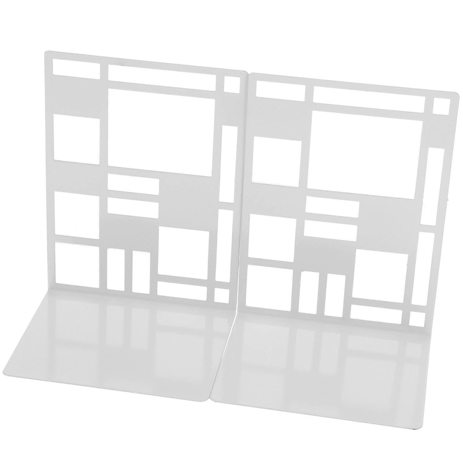 Text Book Holder Portable Book Stands Decorative Book Organizer For Home Shelf Square Block White Iron 2Pcs
