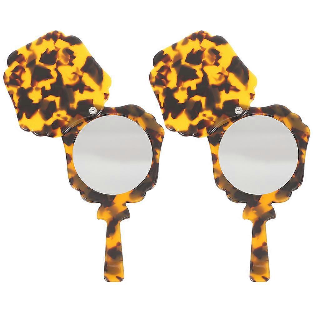 Portable Handheld Makeup Mirror Set Vintage Design Compact Lightweight Mirrors for Travel 2pcs Acetate Beauty Mirror for Women