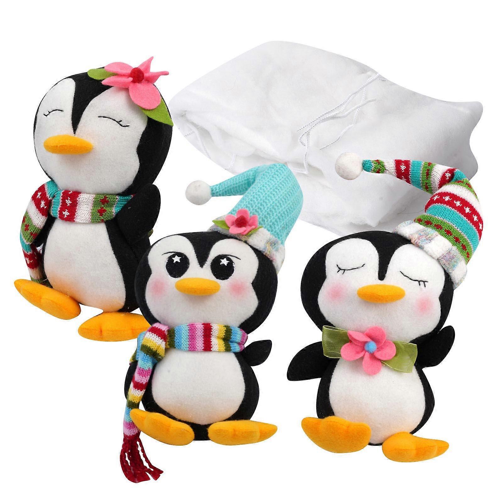 3 pingouins en peluche Décorations de rampe d’escalier Matériaux conviviaux Maisons de vacances Décors de Noël commerciaux