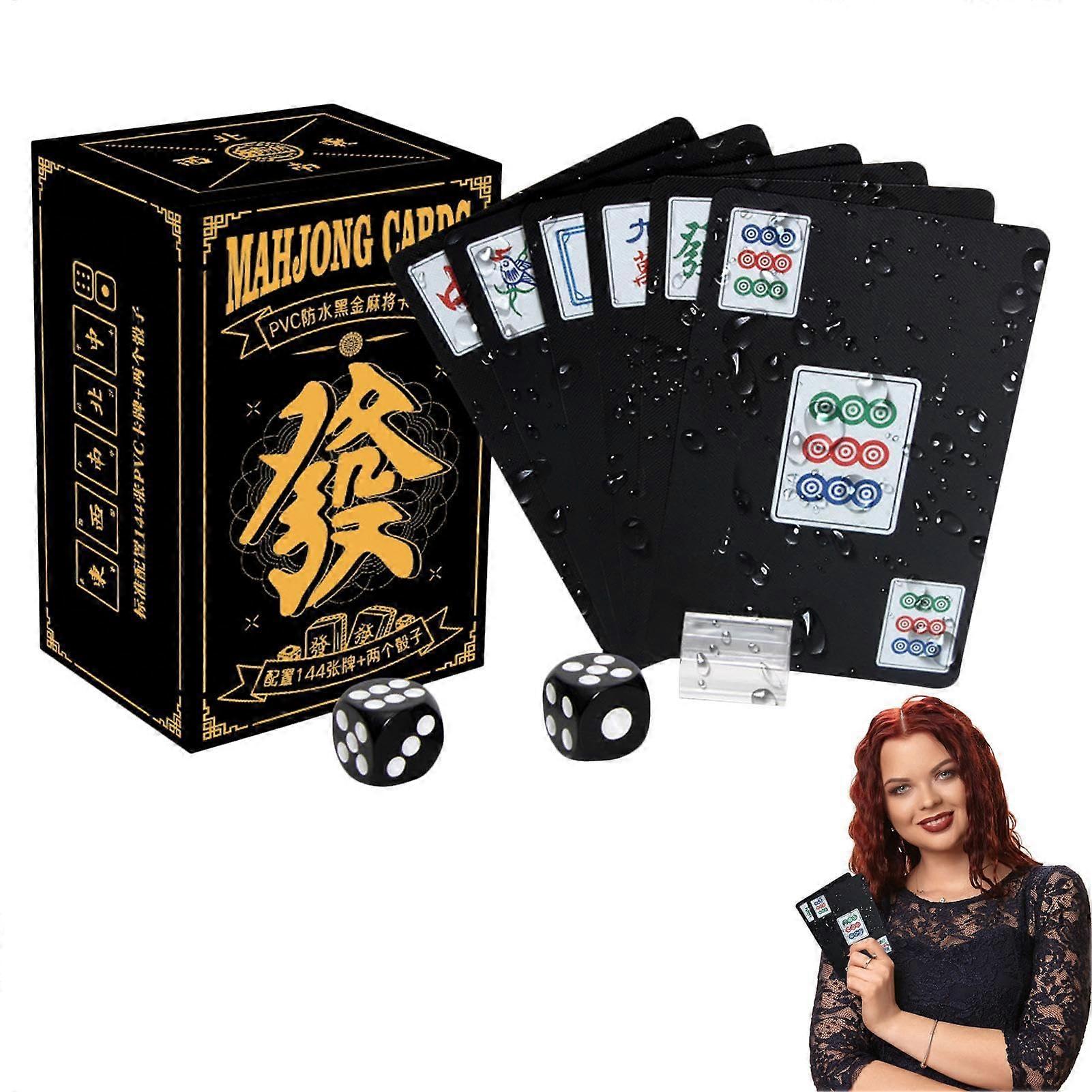 Miniature Solitaire Games Travel-Size Outdoor Mahjong Card Game Set In Black PVC Playing Cards For Friends & Classmates