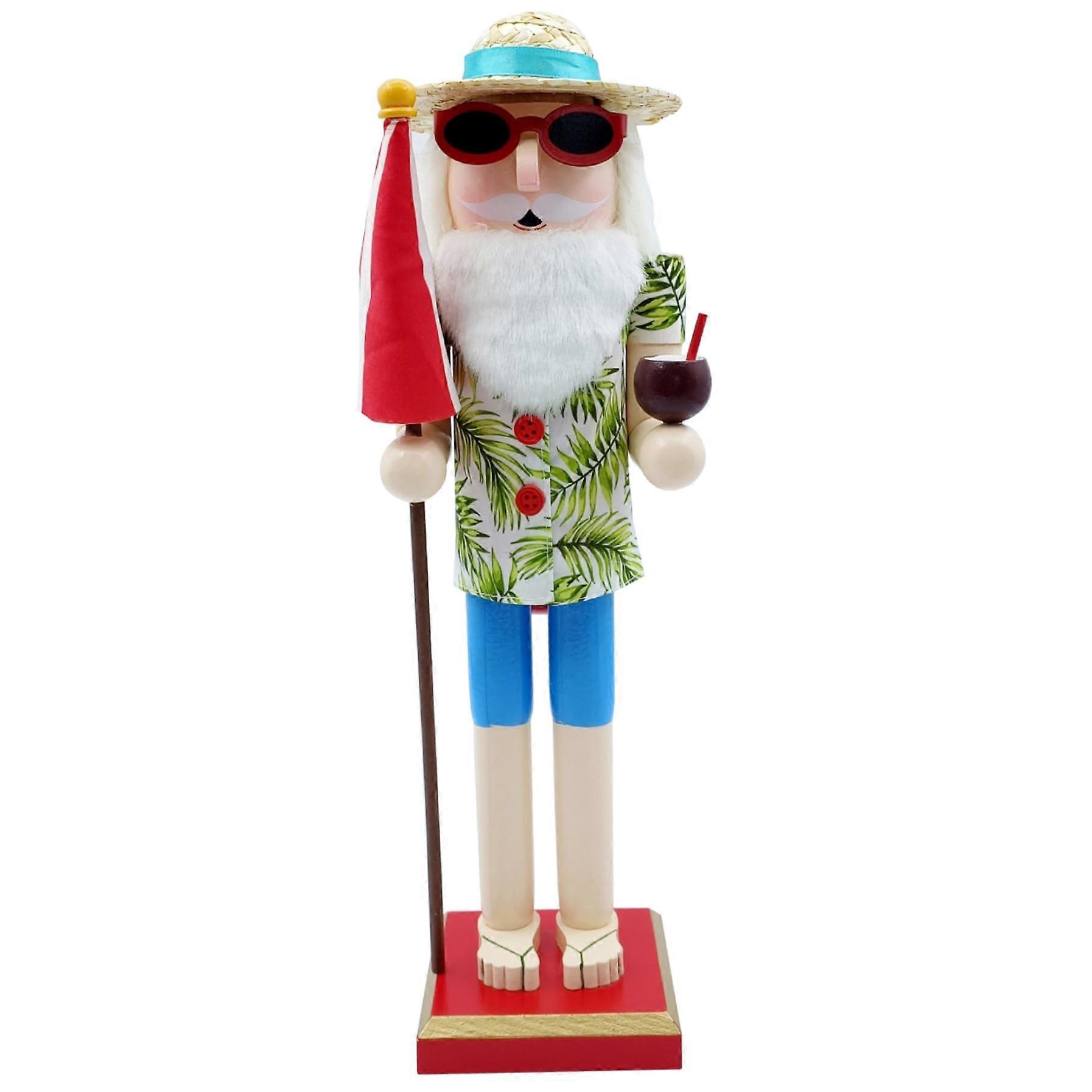 Santa Nutcracker Wooden Figurine Hawaiian Surfer Christmas Decoration for Table or Shelf Style 3