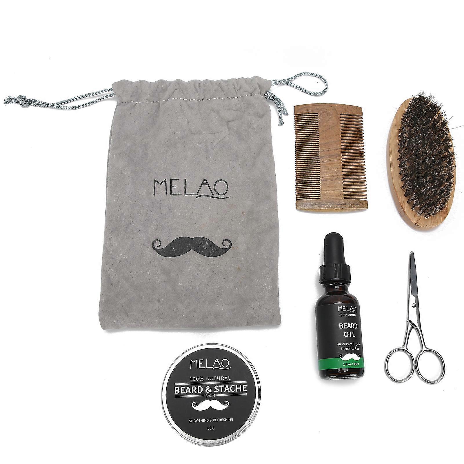 6pcs Beard Cream Oil Beard Comb Brush Trimming Scissors Grooming Kit with Storage Bag