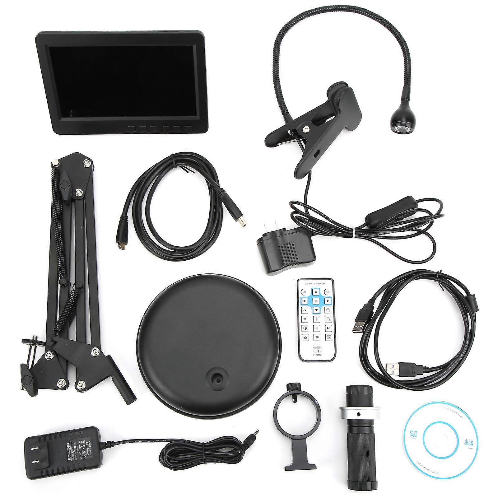 USB Digital Microscope 1080P Adjustable LED Lights USB Digital Microscope Recorder with 7in LCD Display AC100‑240VUS Plug