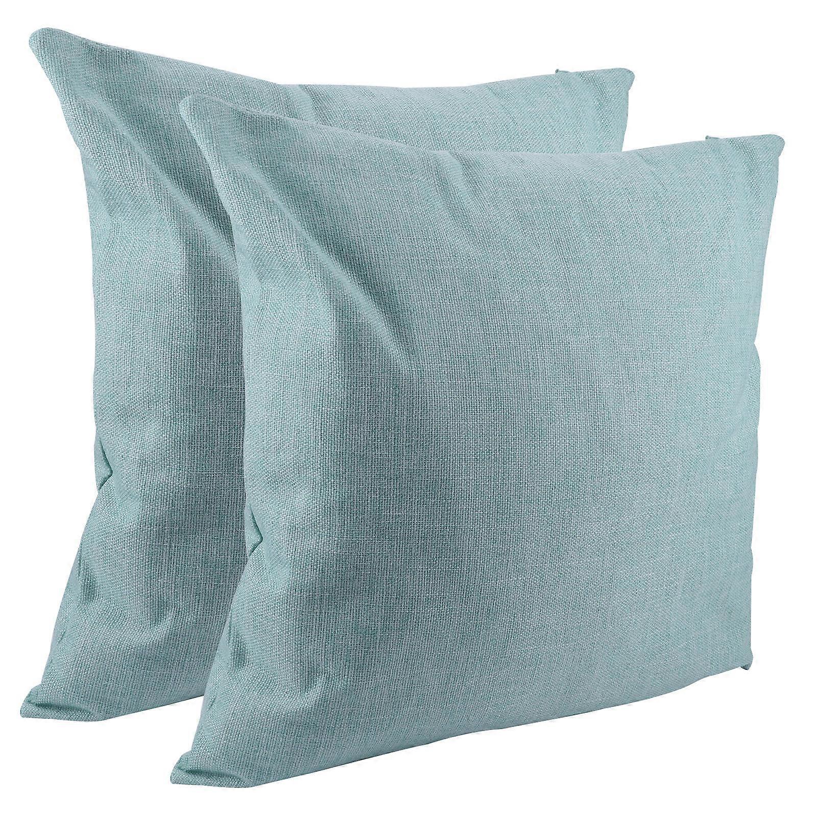 2 Pcs Solid Color Cotton Linen Pillow Cushion Covers with Hidden Zipper for Living Room Home Decor, Duck Egg Blue