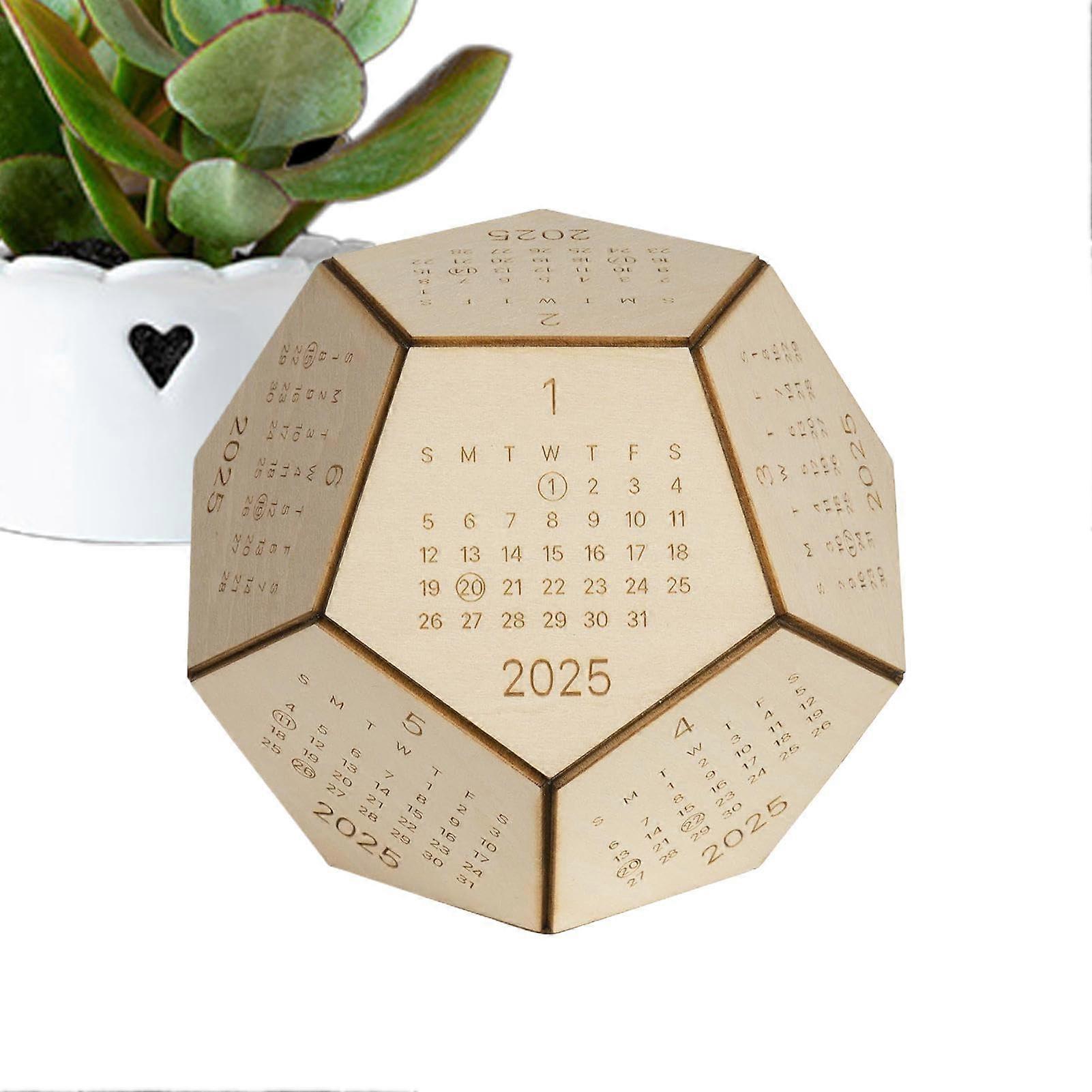 Wooden Desk Calendar, Wooden Cube Calendar, 12Page Dodecahedron Calendar Ref: 7126