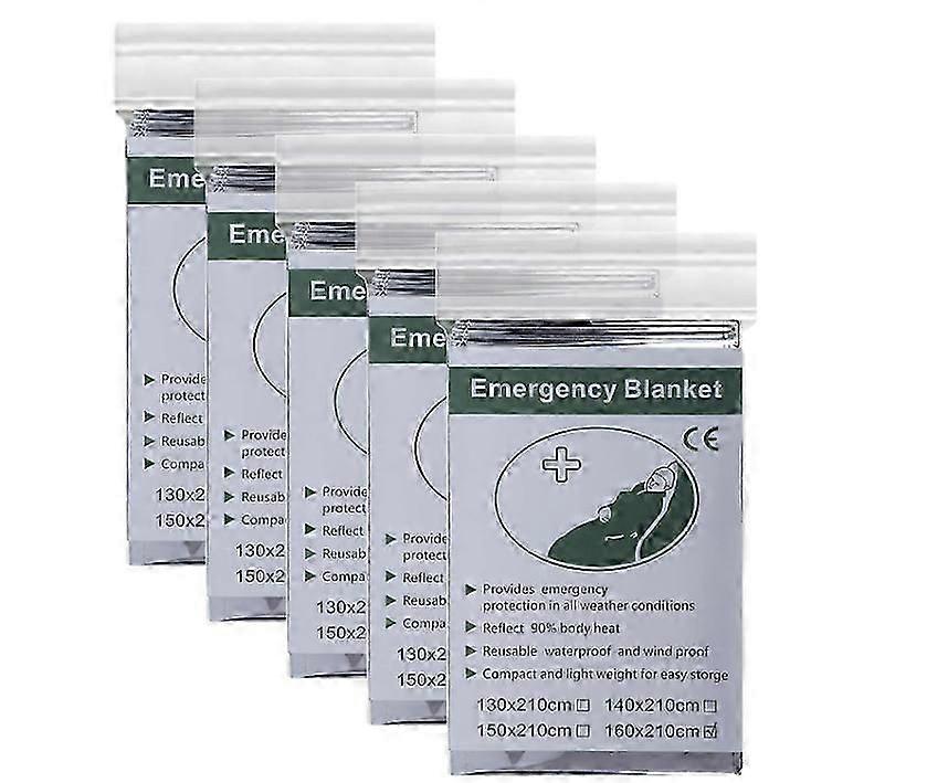 Emergency Blanket 5 Pieces Foil Thermal Blankets Survival Rescue Emergency Blanket First Aid Blanket Silver 63X83inch/160X120cm(Silver)
