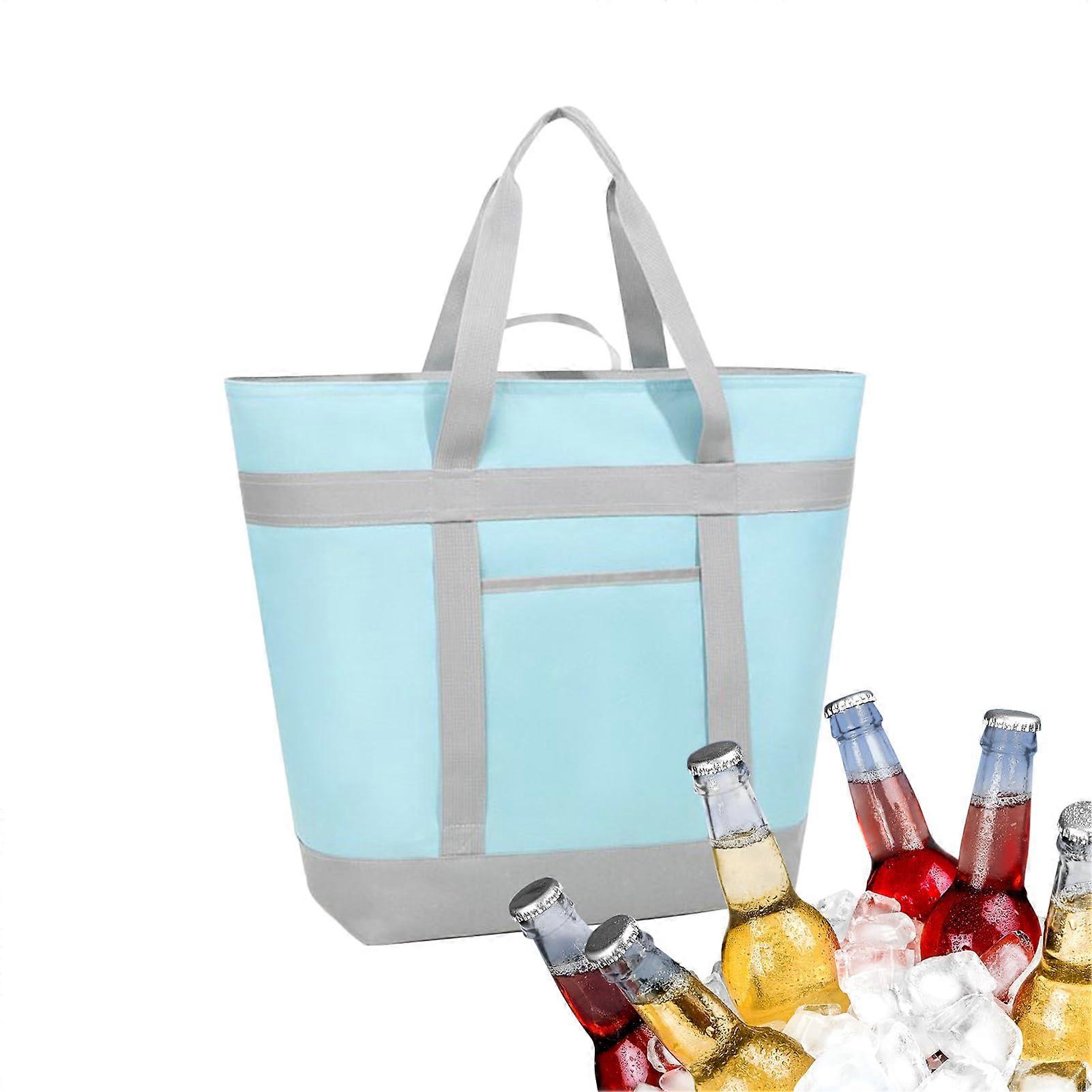 Cooler Bags Large Insulated Picnic Cooler Bag Reusable Food Storage Ice Chest Waterproof Foldable Light Blue